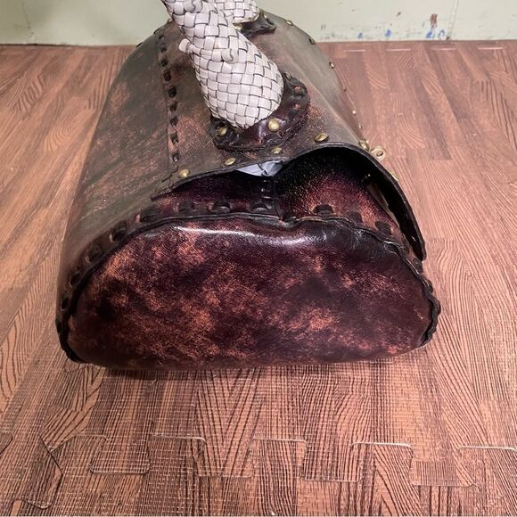 Wabags Brown Large Handcrafted Leather Turnlock Handbag Braided Handle - Picture 6 of 8